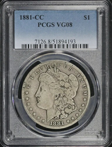 1881-CC モーガン シルバードル ~ PCGS 認定 VG 8 ~ 難あり 日付良好 問題なし*