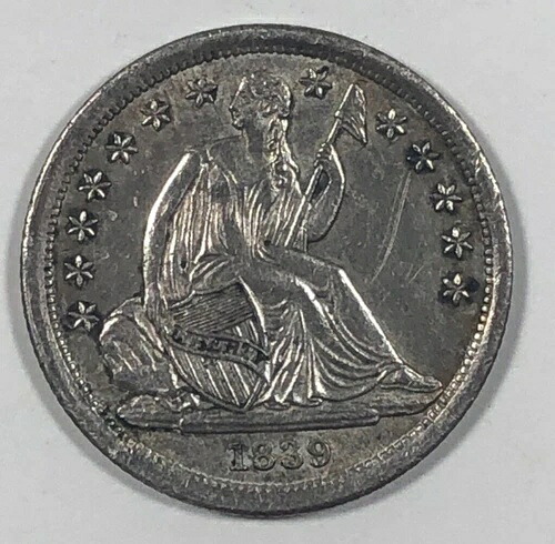 1839年製 シーテッド・リバティ・ダイム .10。未使用。細部まで精巧に仕上げられています。非常に鮮明です。