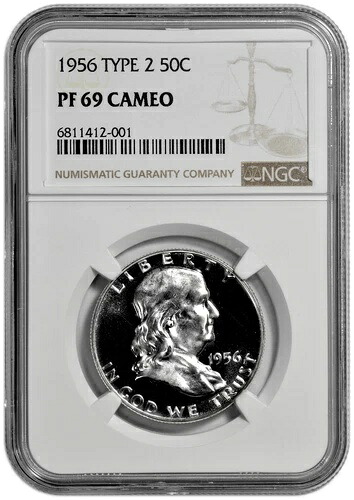 1956年 タイプ2 50セント シルバー プルーフ フランクリン ハーフダラー NGC PF 69 カメオ 新品ホルダー