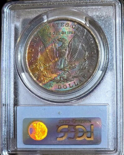 1885-O モルガン銀貨 $1 PCGS MS63 テキスタイル レインボーモンスター EOR トーンコイン