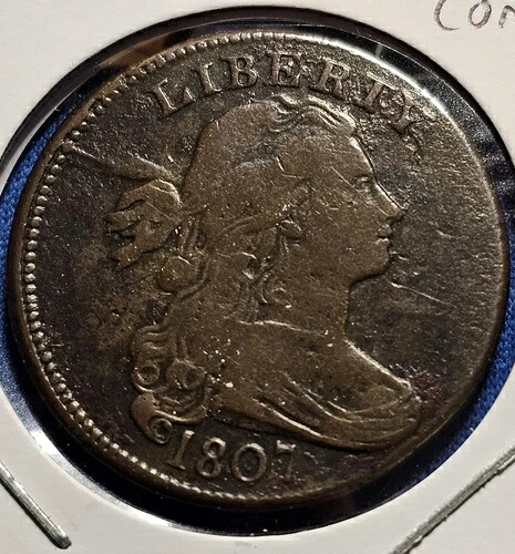 1807年 ドレープバスト ラージセント - コメット型 - 米貨1セント。細部まで美しい仕上がり