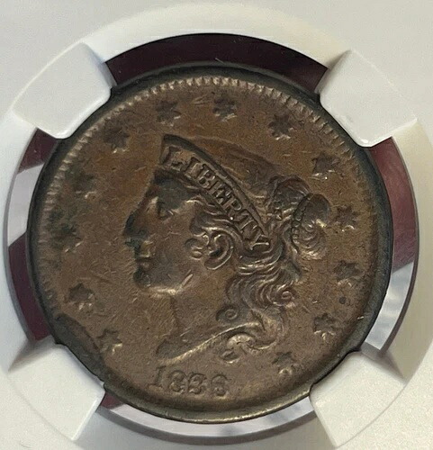 1838年製 コロネットヘッド ラージセント N-13 または N-11 後期ダイス 状態良好 カド付き NGC VF 30