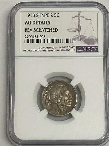 1913-S タイプ2 バッファローニッケル NGC AU 詳細 REV スクラッチビン 送料無料
