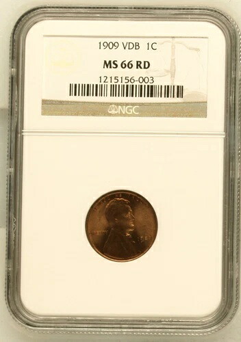 1909年 リンカーン小セント硬貨、小麦の穂裏面 NGC MS-66 RD
