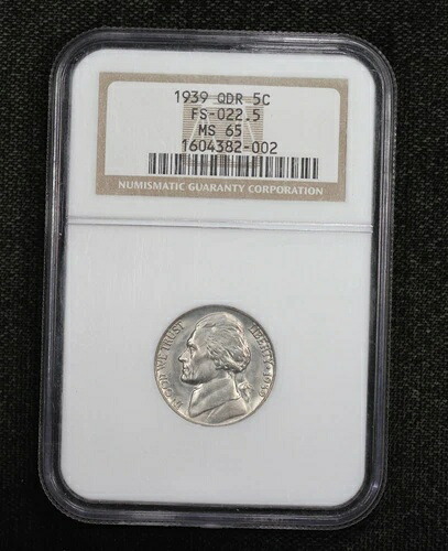 1939年 ジェファーソン・ニッケル クアドラプル・ダイ・リバース ミントエラー NGC MS65 43D8