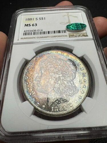 1881-S モーガン 1ドル NGC & CAC MS 63 モンスターカラー PL 表面テープトナー Rev｜WORLD RESOURCE【QUEEN店】
