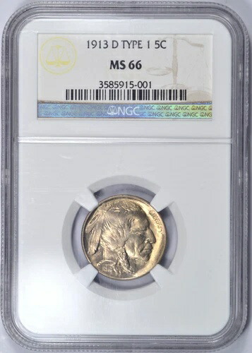 1913-D タイプ1 バッファローニッケル NGC MS66 PQ フロスティチョイスコイン 114,950円