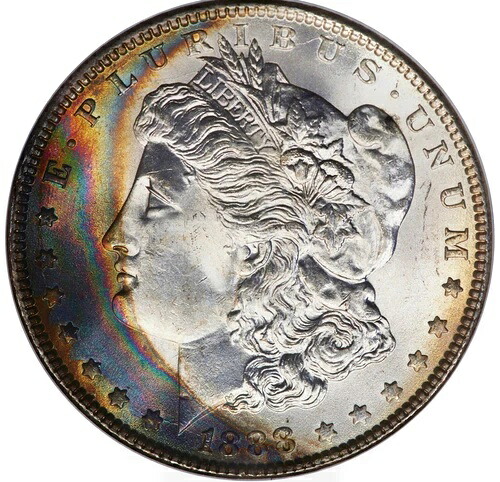 1888年 NGC MS65 モルガン銀貨 クレセント レインボートーン ジェム 169019