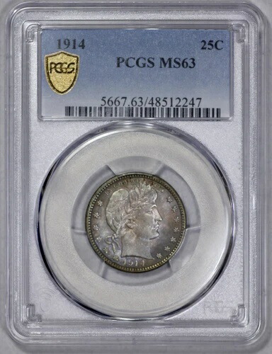 1914年 バーバー 25セント シルバー クォーター PCGS MS 63