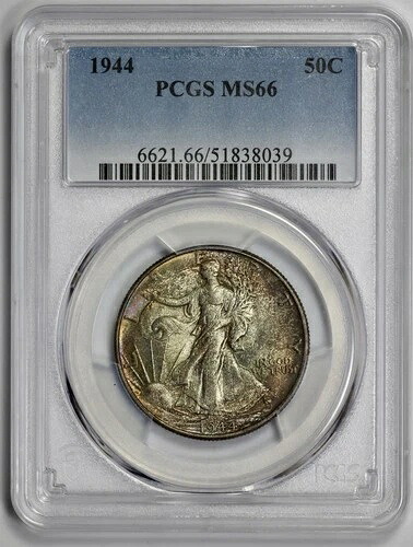 1944年 ウォーキング・リバティ 50セント シルバー ハーフドル PCGS MS 66 ウォームチョコレートトーン