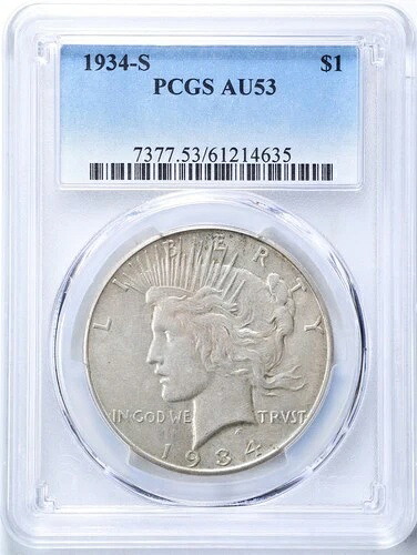 1934-S 1ドル平和銀貨 AU53 PCGS 61214635