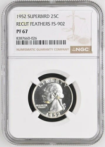 1952年 PF67 スーパーバード ワシントンクォーターリカットフェザー FS-902 NGC