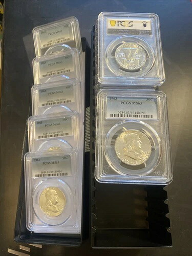 1963年フランクリンハーフダラー 20枚 PCGS MS63 箱付き（セキュリティアイスラブ付き）
