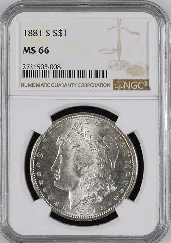 1881-S モルガン銀貨 NGC MS66 - - フロスティ＆ブラストホワイト