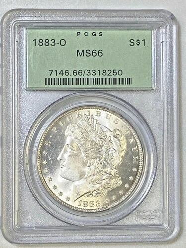 1883年製 モルガン銀貨 1ドル。銀90%。PCGS MS66 KM#110