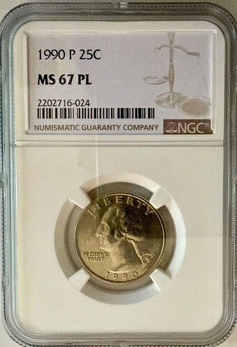 1990-P 25セント ワシントンクォーター NGC MS67PL 希少プルーフ風宝石、POP 16/0以上