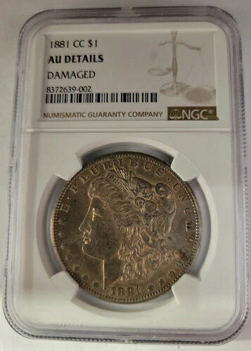 1881 CC モルガン銀貨 AU 詳細破損あり。NGC。