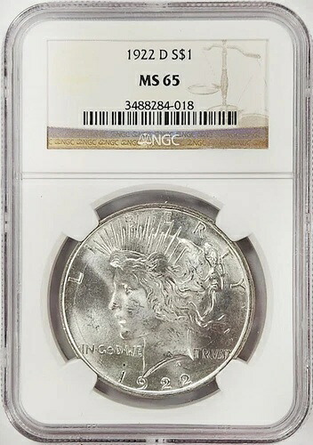 1922-D 銀製平和ドル NGC MS65