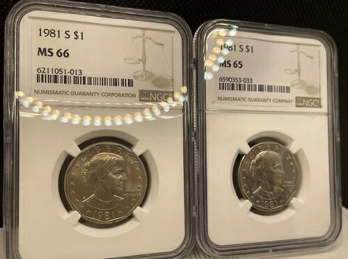 NGCペア 1981-S SBA $1 低鋳造高宝石グレード！MS66 & MS65
