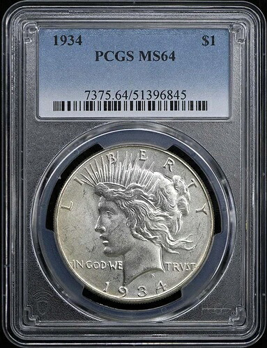 1934年 1ドル 平和ドル PCGS MS64