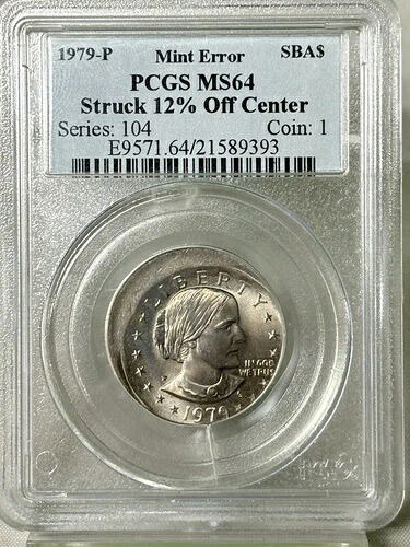 1979年 ミントエラー スーザン・B・アンソニー ドル $1 PCGS MS64 刻印 12%オフ センター #9393
