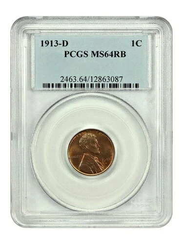 1913-D 1C PCGS MS64RB - リンカーン・セント（小麦色裏面） - やや良好なDミント