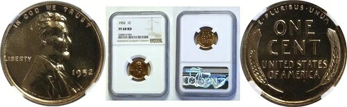 1952年 1C リンカーン セント プルーフ NGC PR-68 RD