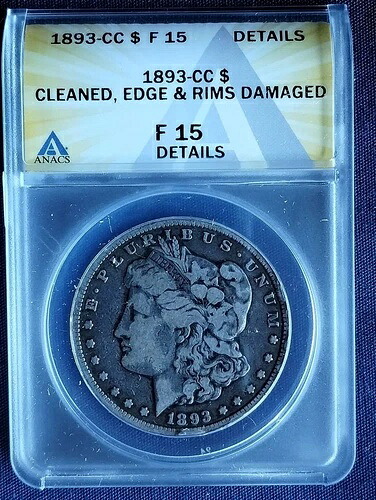 1893-CC モーガン シルバー ダラー $1 カーソン シティ コイン - ANACS F15 認定 - 希少!