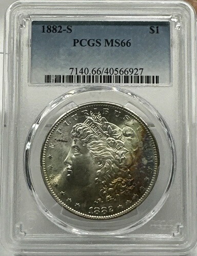 1882-S 1ドルモルガン銀貨 - PCGS MS66 - 素晴らしい色彩/光沢