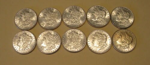 1887年 モルガン銀貨 - 未流通ハーフロール（10枚）、光沢度4717