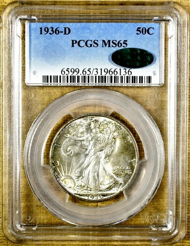 1936-D PCGS MS65 ウォーキング・リバティ・ハーフダラー - CACステッカー付き