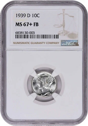 1939-D マーキュリー銀貨 MS67+FB NGC