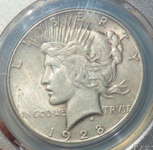 1928 年 PCGS AU-55 キー日付の銀貨 1 ドル!!! 素晴らしいコインです!
