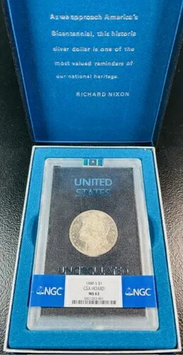 1880 S モーガン シルバー ダラー NGC MS-63 GSA ホード OGP レア!