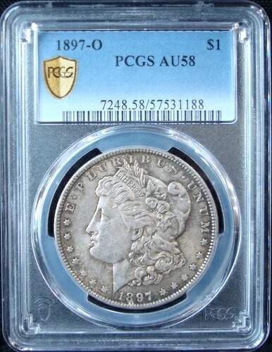 1897-O モルガン銀貨 - PCGS AU 58 - ゴールドシールド