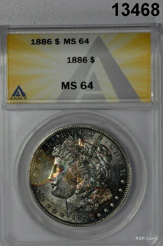 1886年 モルガン銀貨 ANACS認定 MS64 鮮やかな表面レインボー ワオ! #13468|WORLD RESOURCE【QUEEN店】