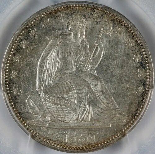 1857年 着席自由の女神像 ハーフドル、PCGS AU 55|WORLD RESOURCE【QUEEN店】