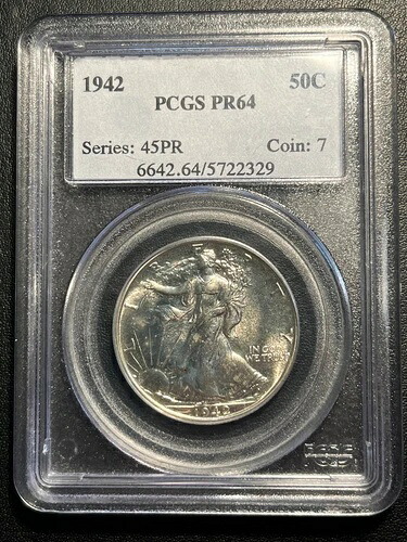 1942年 ウォーキング・リバティ・ハーフダラー プルーフ - PCGS PR64 美しい鏡面仕上げ 美しいプルーフ｜WORLD RESOURCE【QUEEN店】