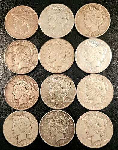 12種類のセミキーデート平和銀貨、1923年D-1935年Sの素敵なアソートロット|WORLD RESOURCE【QUEEN店】