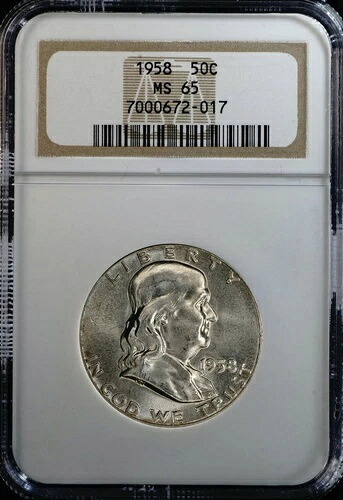 1958年 シルバー フランクリン ハーフドル NGC MS65 タイプ2、672-017