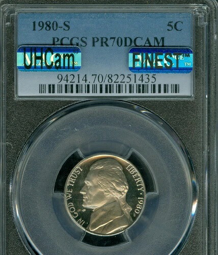 1980 S ジェファーソン ニッケル PCGS PR70 DCAM MAC FINEST MAC UHcam & SPOTLESS 。