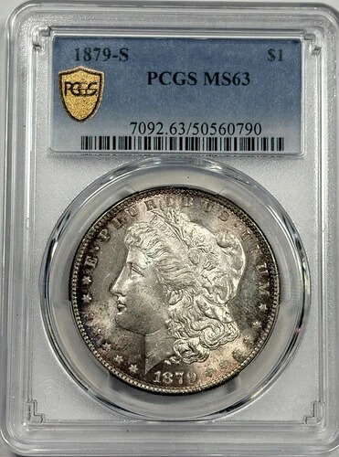 1879-S モーガン銀貨 未流通 MS63 PCGS トゥルービュー - 美しいコイン