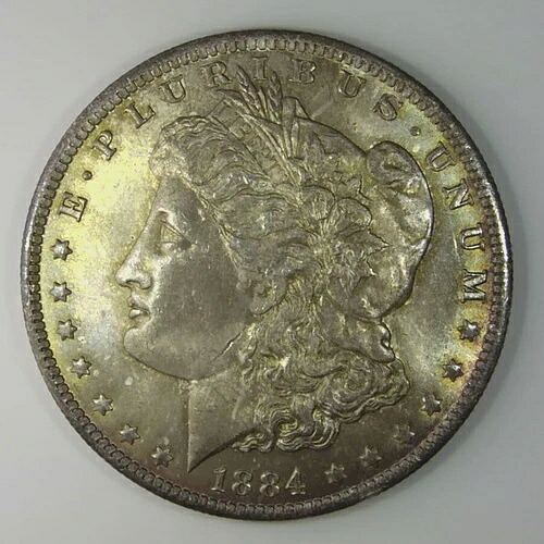 ~ヴィンテージ アメリカン シルバー~ 1884-O モルガン ダラー 1ドル 米国造幣局 コイン UNC レインボー Z596