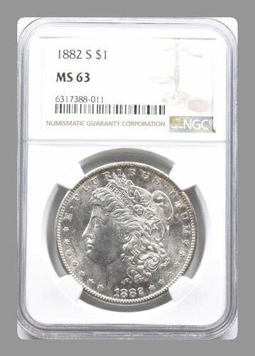 1882年-S モーガンシルバードル $1 サンフランシスコ造幣局 90% シルバーコイン/MS 63 NGC-