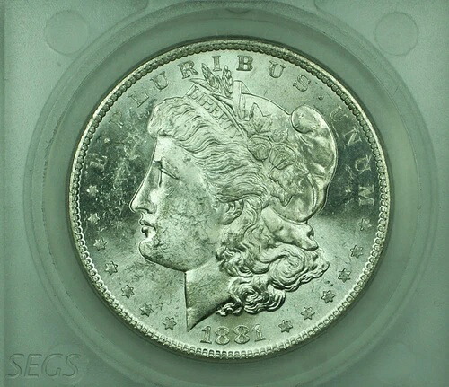 1881-S モルガン銀貨（硬質プラスチックホルダー入り）
