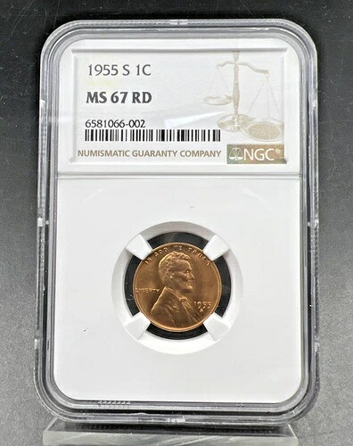 1955年 S リンカーンウィート セントペニーコイン NGC MS67 レッド #032 ダイチップ @代わり同様マーク-