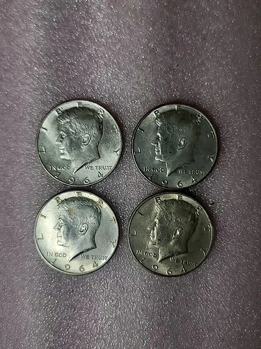 1964年 D JFK ケネディ ハーフダラー ブリリアント 未使用 90% シルバー 4枚セット (BU)