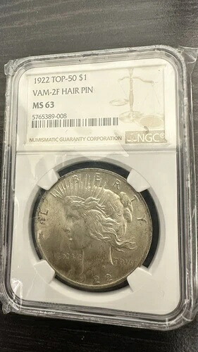 1922年 シルバー ピース ダラー トップ50 Vam 2f ヘアピン