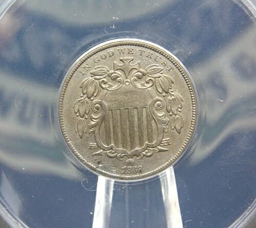 1868年シールドニッケル*68'の裏面*FS-901 5セントANACS AU50 #035 未使用
