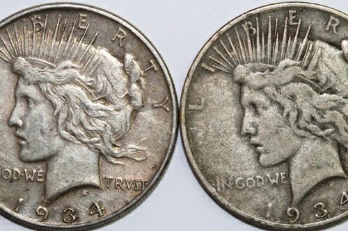 1934年 90%シルバーピースドル 1934-P エクストラファイン;1 934-D ファイン (NUM9402) 2個-
